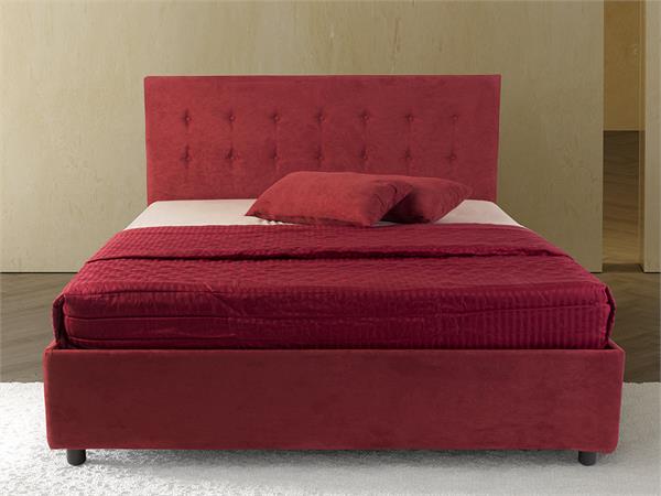 Strawberry upholstered double bed with fixed base