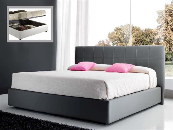 Bed with upholstered headboard and container Demi