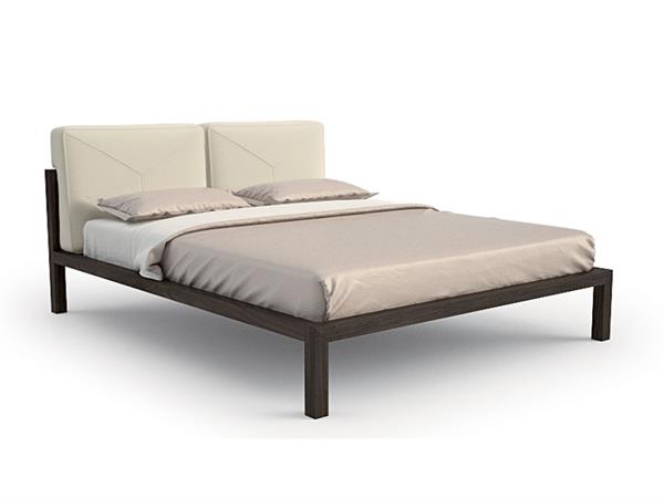 Double bed in wood with padded heaboard Spazio