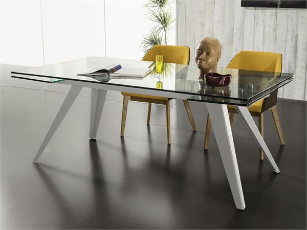 Extendible table in glass with legs in metal Trail