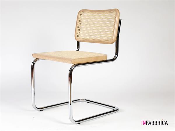Cesca Stuhl aus verchromtem Metall mit Struktur aus Holz