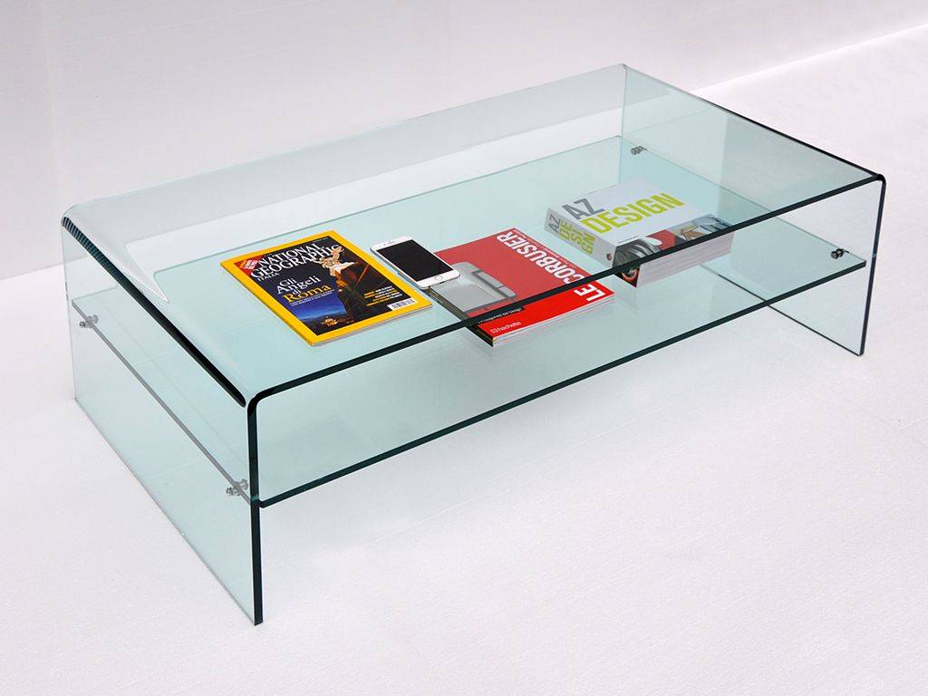 Tavolino 60x60 cm in vetro trasparente con ripiano - City