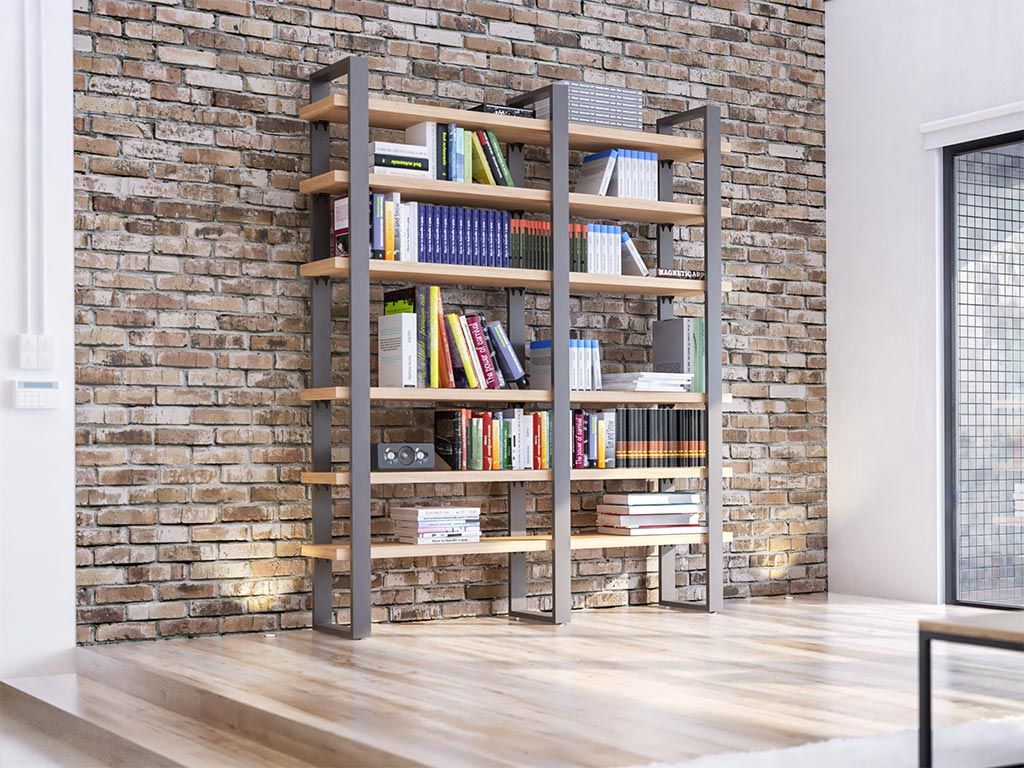 Bibliothèque de salon de design moderne avec mur vertical en bois