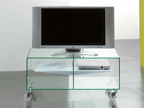 Meuble tv à roulettes en verre E-Box
