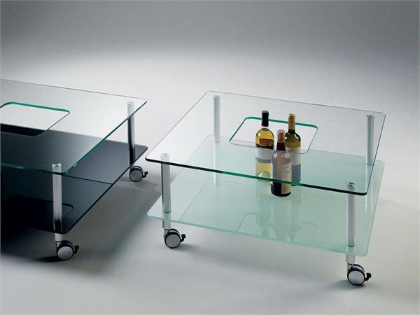 Glass coffee table with wheels Hole