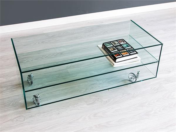 Glass TV stand with wheels Movie