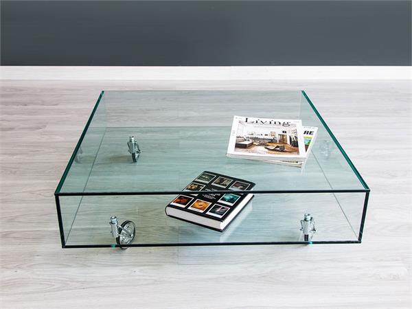 Table basse de salon en verre avec roues Move