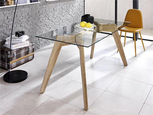 Table en verre avec base en bois Dafne