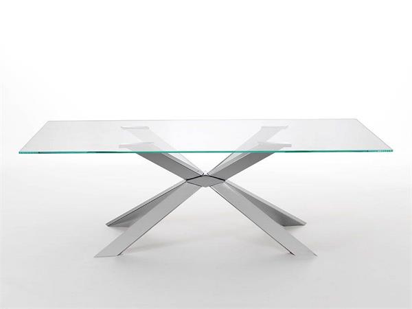 Glass table with metal base MIKADO VETRO 