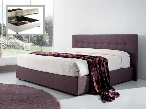Upholstered bed with headboard with buttons and container Monica