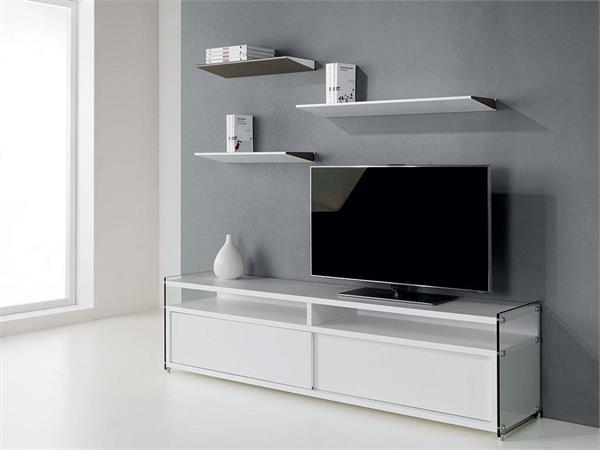 glass and wooden tv stand Media 