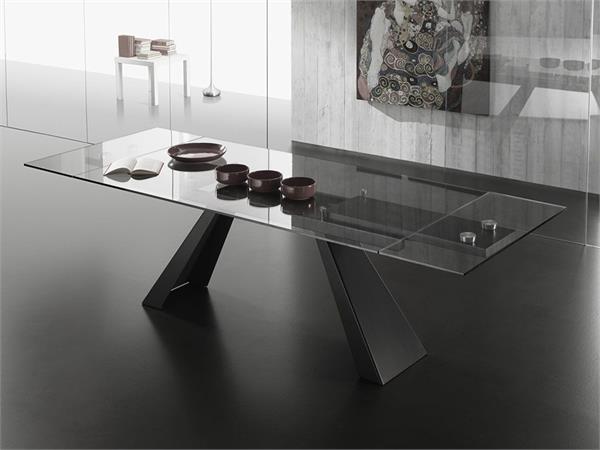 Extendible table in glass with legs in metal Beside