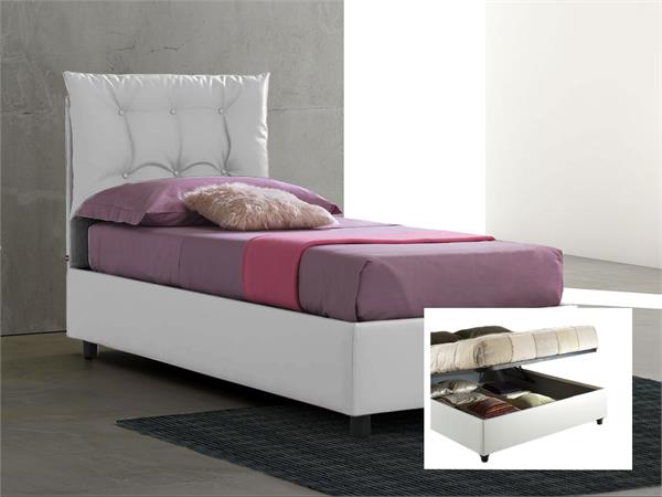 Upholstered single bed with container Lucrezia