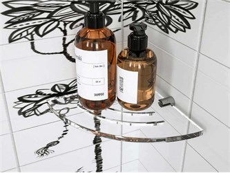 Corner shower shelf suction
