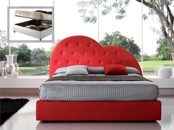 Upholstered bed with heart headboard Amy