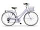 Boulevard Woman with basket Urban-Bike style bicycle in Outdoor