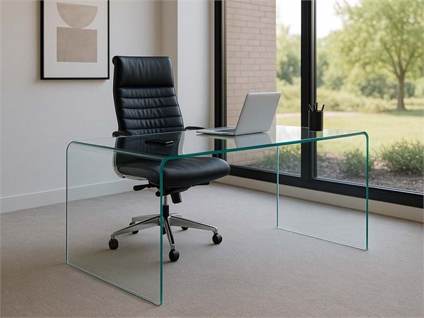 Curved glass desk Scriptorium