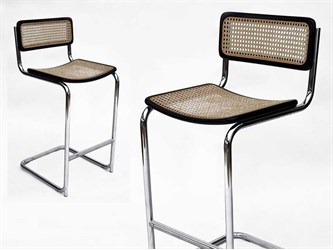 Cesca verchromter Hocker mit Wiener Stroh und Rahmen aus Holz – Bauhaus design