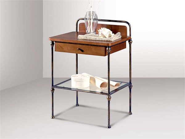 Wooden and wrought iron bedside table Ares
