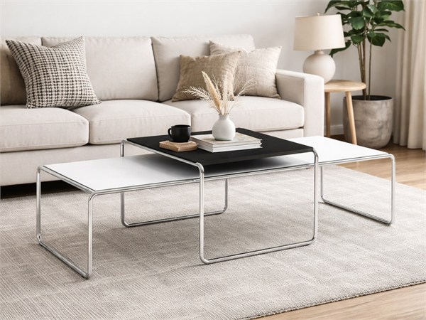 Marcel Breuer table basse Laccio en métal et plan laminé  - 55x48 cm ou -136x48 cm