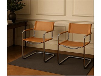 Mart Stamm sedia con braccioli in metallo cromato e cuoio