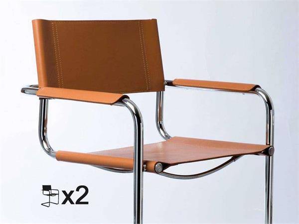 Mart Stamm chair with armrests in chromed metal and leather