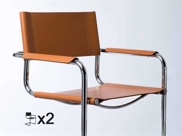 Mart Stamm chair with armrests in chromed metal and leather