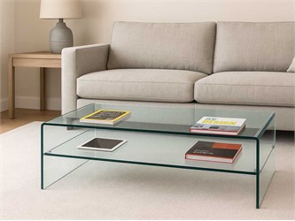 Tischchen aus gebogenem Glas mit Regal Accademia