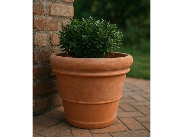 Smooth terracotta pot with double border