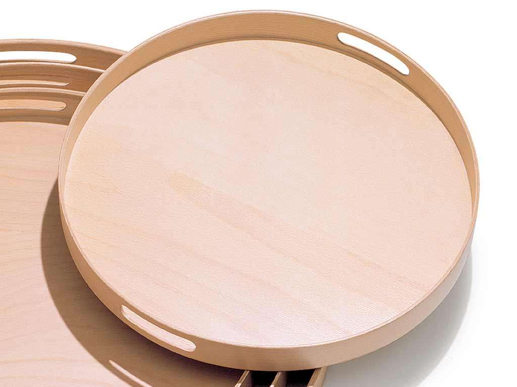 SERIE DE 2 PLATEAUX ROND DE SERVICE EN BOIS AVEC FOND EN